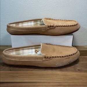 Lands End Suede Moccasin Loafers Tan Casual Comfort Slip On Women’s Size 10 Warm